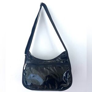 LeSportSac Black Shiny Adjustable Strap Crossbody Vintage Shoulder Bag 90’s